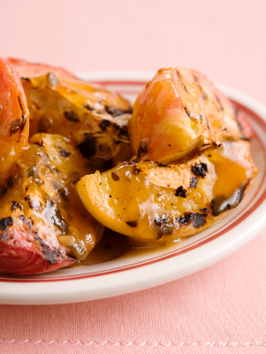Grilled Peach Halves with a Peach Pecan Dressing