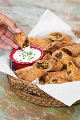 End Zone Egg Rolls with Sour Cream Salsa Verde Thumbnail