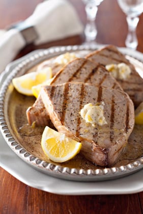 Grilled Tuna Steaks with Lemon-Pepper Butter Recipe