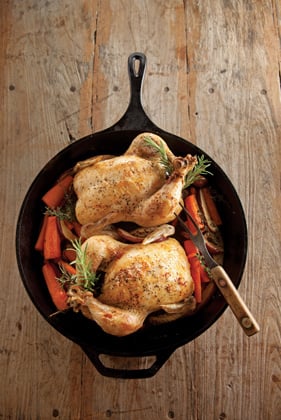Skillet Roasted Apple Stuffed Chicken and Herbed Carrots Thumbnail